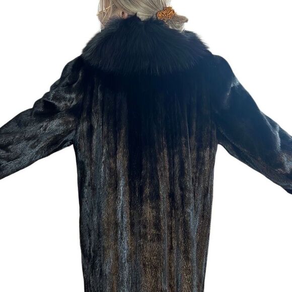 NWT The Caitlin Black Mink Maxi Coat with Fox Tuxedo Collar 52” - Picture 7 of 16